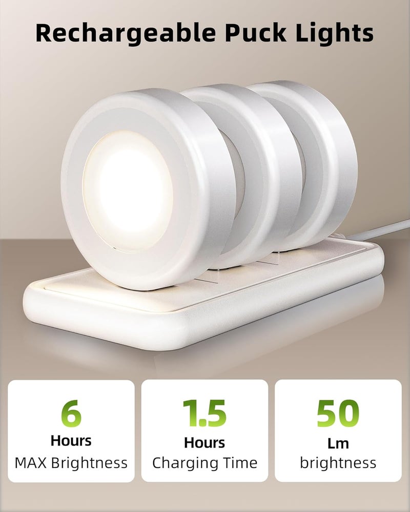 EZVALO LED Puck Lights with Charging Station, Rechargeable Sitck On Tap Lights, Wireless Closet Light, 3 Color Temps, Under Cabinet Lights, 2.5'' Mini Touch Light for Kitchen,Pantry,Shelves(6 Pack) - Image 4